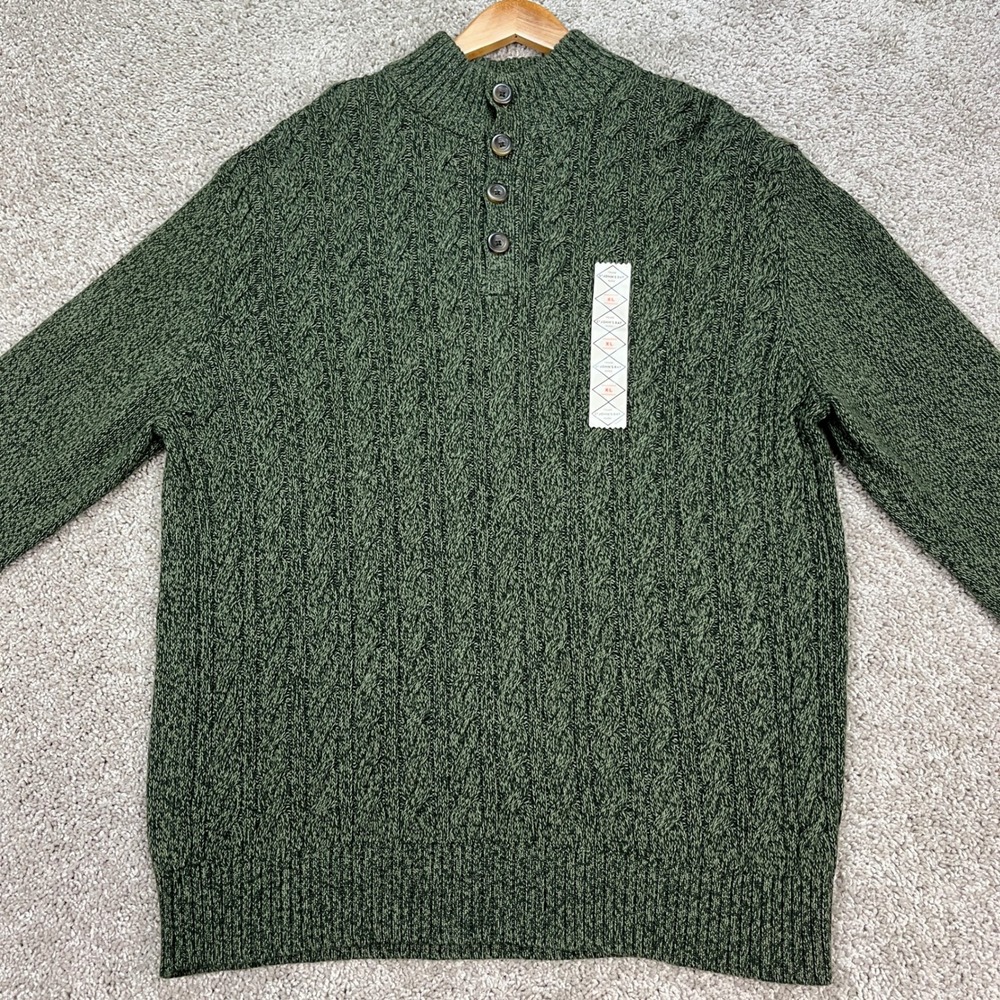 St Johns Bay Sweater Mens XL Green Long Sleeve Marled Knitted 4-Button Placket - Picture 4 of 11